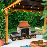 SUNJOY Outdoor 48 Inch Steel Wood Burning Stone Fireplace with Fire Poker and Removable Grate